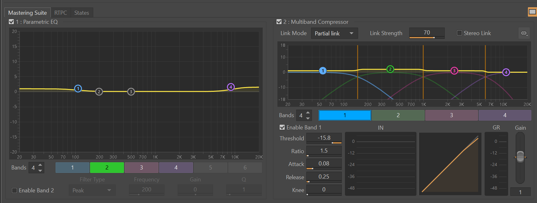 Figure 4 - EQ and multiband compression chain in the Mastering Suite